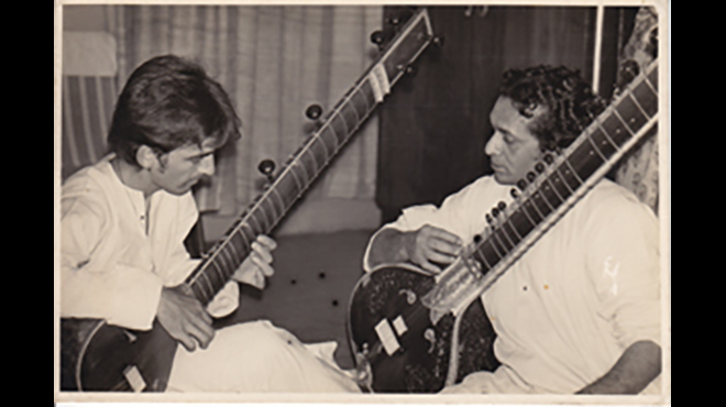 Ravi Shankar and George Harrison in in India in the late 1960s